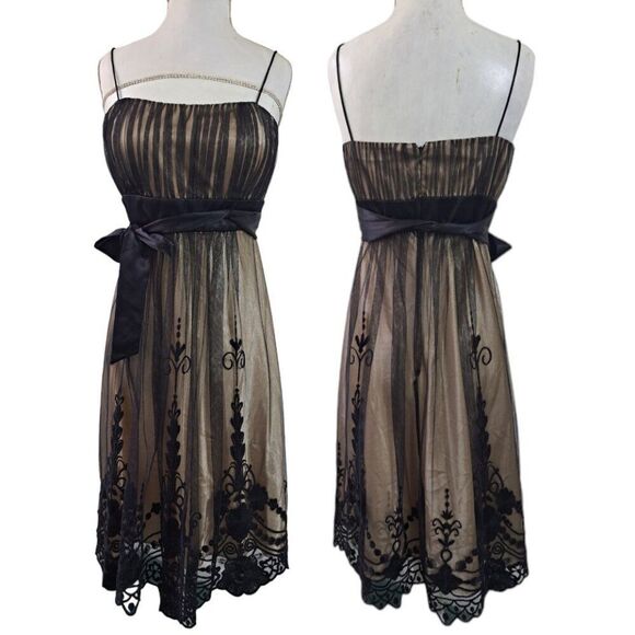 Dressbarn Women's Spaghetti Straps Black Lace Overlay Cocktail Party Sz 4 - Picture 1 of 8